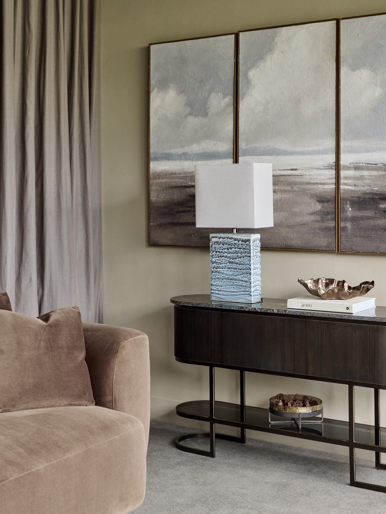 Sereno Off White Ceramic Square Table Lamp
